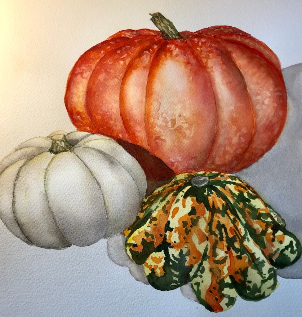 Harvest Pumpkins, 11 x 16-inch original watercolor, unframed. $100