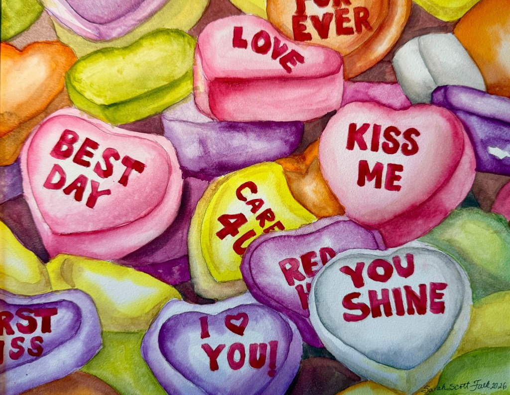"SweeTarts" original watercolor on Aqua Board, 15 x 12 inches, $100.00 framed. Shipping separate.